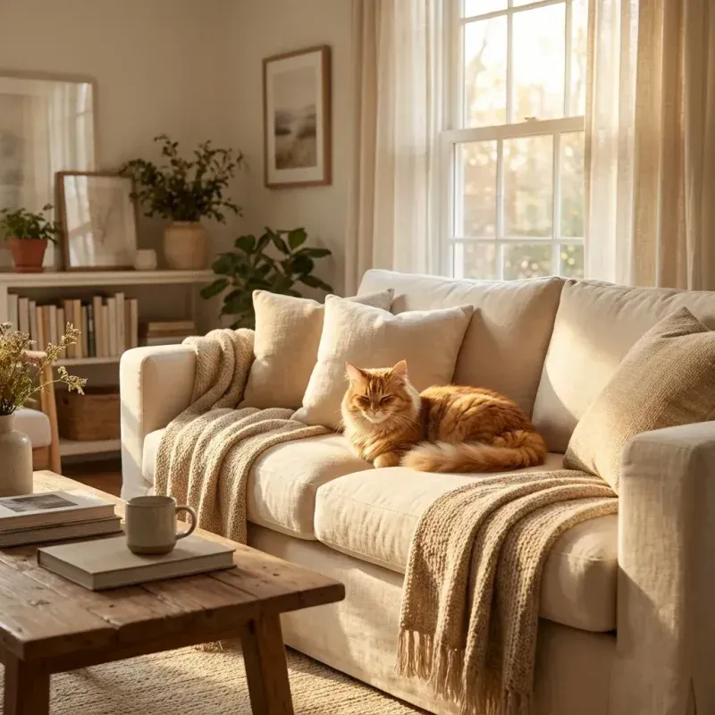 Cat in a clean, sunlit home environment